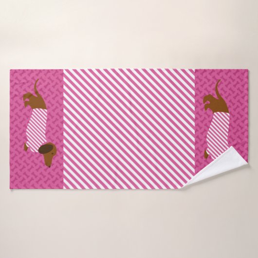 Roze en witte dachshund handdoek (Badhanddoek)