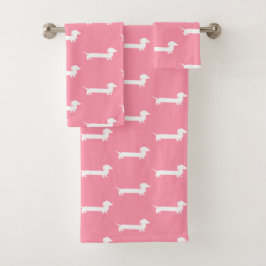 Roze en witte dachshund-meisjes Bathroom Bad Handdoek