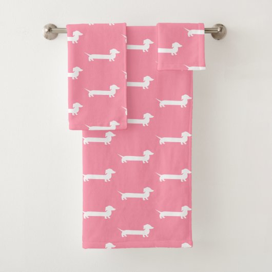 Roze en witte dachshund-meisjes Bathroom Bad Handdoek (Insitu)