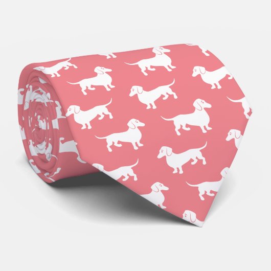 Roze en witte Dachshund Patroon Stropdas (Opgerold)