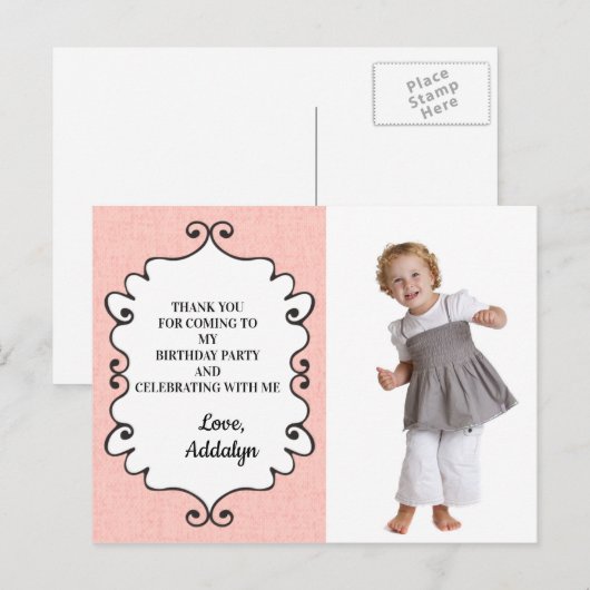 Roze en Witte Dag Dank je Briefkaart (Voorkant / Achterkant)