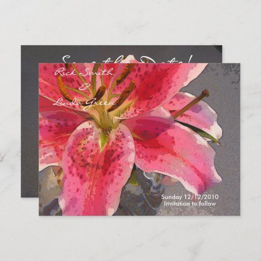 Roze en witte dag Lily - Sla de datum op Aankondigingskaart (Voorkant / Achterkant)