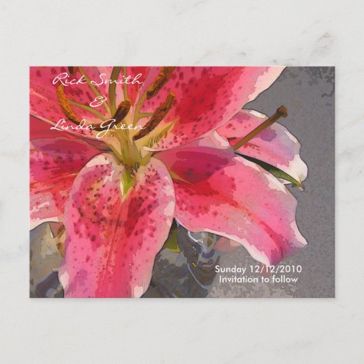 Roze en witte dag Lily - Sla de datum op Aankondigingskaart (Voorkant)