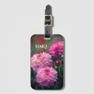 Roze en Witte Dahlia Bloem Initialen Bagagelabel