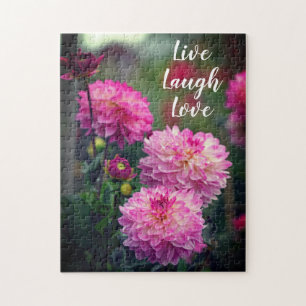 Roze en Witte Dahlia Bloem Inspirerende Spreuk Legpuzzel