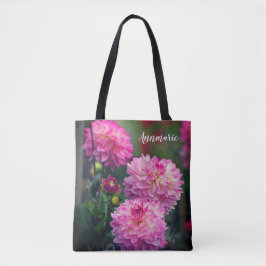 Roze en Witte Dahlia Flower, gepersonaliseerd Tote Bag