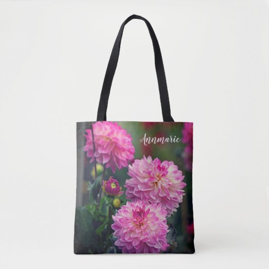 Roze en Witte Dahlia Flower, gepersonaliseerd Tote Bag (Voorkant)
