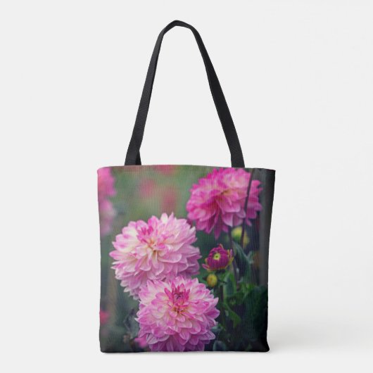 Roze en Witte Dahlia Flower, gepersonaliseerd Tote Bag (Achterkant)