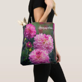 Roze en Witte Dahlia Flower, gepersonaliseerd Tote Bag (Dichtbij)