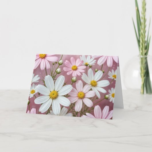 Roze en Witte Daisies Verjaardag Kaart (Voorkant)