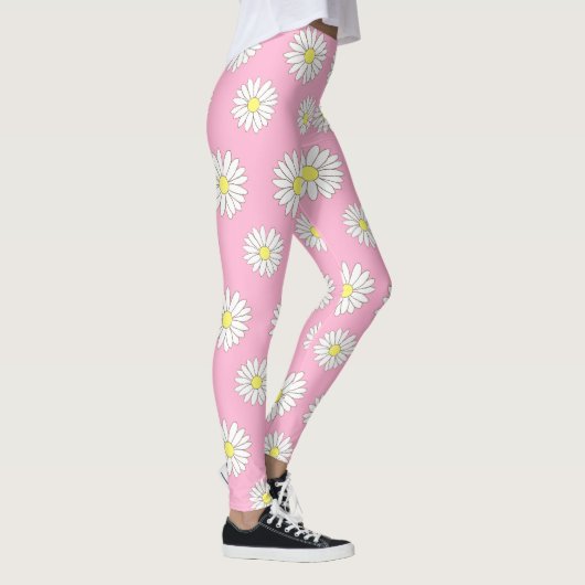 Roze en Witte Daisies Vrouwen Leggings (Rechts)