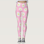 Roze en Witte Daisies Vrouwen Leggings (Voorkant)