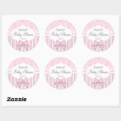 Roze en witte Damask Baby shower Ronde Sticker (Vel)