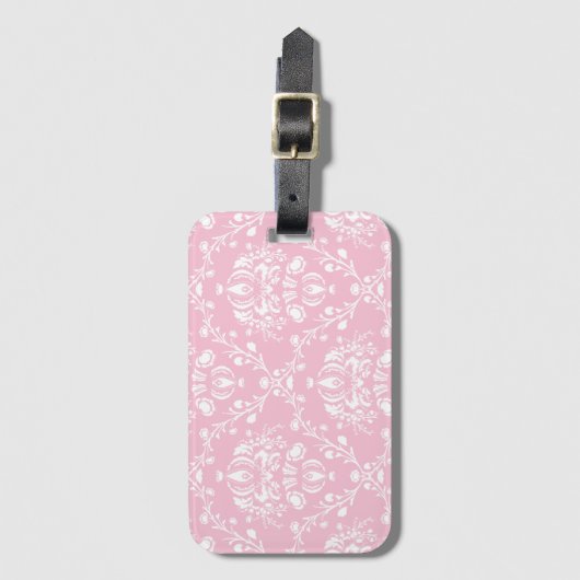 Roze en witte Damask Bagagelabel (Voorkant (verticaal))