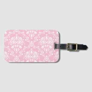 Roze en witte Damask Bagagelabel