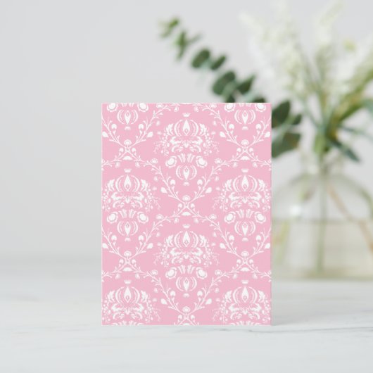 Roze en witte Damask Briefkaart (Staand voorkant)