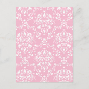 Roze en witte Damask Briefkaart