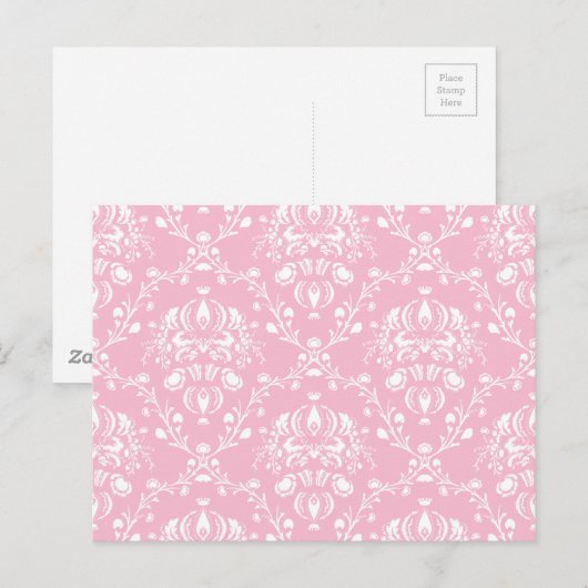 Roze en witte Damask Briefkaart (Voorkant / Achterkant)