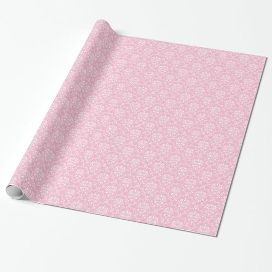 Roze en witte Damask Cadeaupapier (Uitgerold)