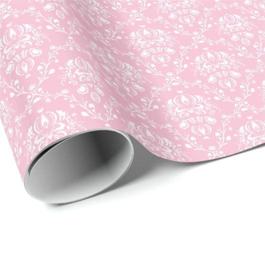 Roze en witte Damask Cadeaupapier (Rol Hoek)