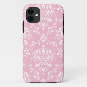 Roze en witte Damask iPhone 11 Hoesje