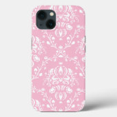 Roze en witte Damask Case-Mate iPhone Case (Achterkant)