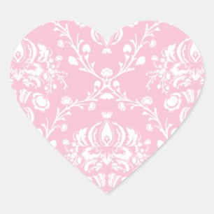 Roze en witte Damask Hart Sticker