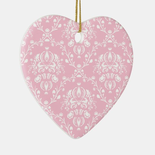 Roze en witte Damask Keramisch Ornament (Rechts)