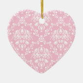 Roze en witte Damask Keramisch Ornament (Voorkant)
