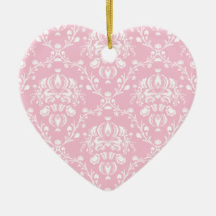 Roze en witte Damask Keramisch Ornament