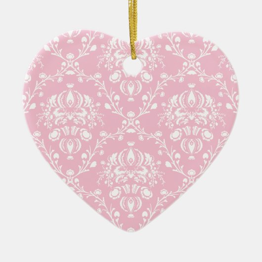 Roze en witte Damask Keramisch Ornament (Voorkant)