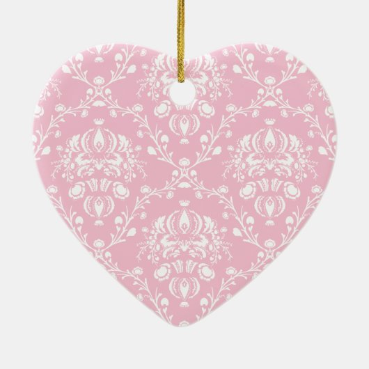 Roze en witte Damask Keramisch Ornament (Achterkant)