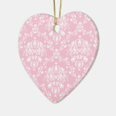 Roze en witte Damask Keramisch Ornament (Links)