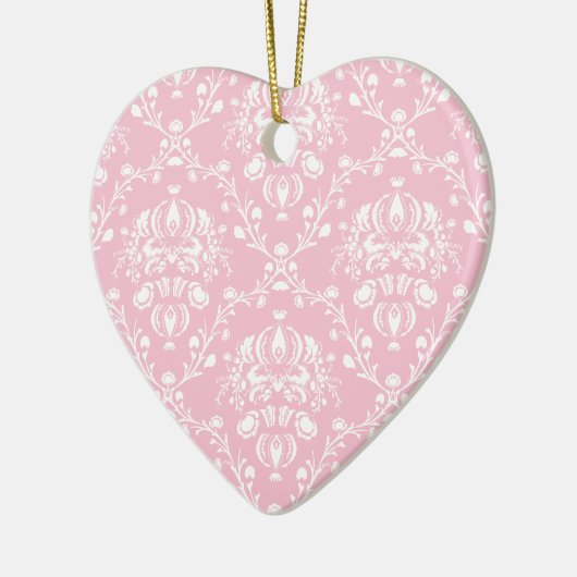 Roze en witte Damask Keramisch Ornament (Links)