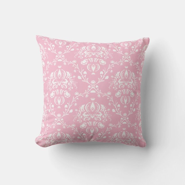 Roze en witte Damask Kussen (Voorkant)