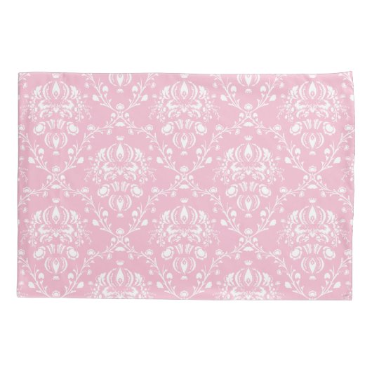 Roze en witte Damask Kussensloop (Achterkant-Links)
