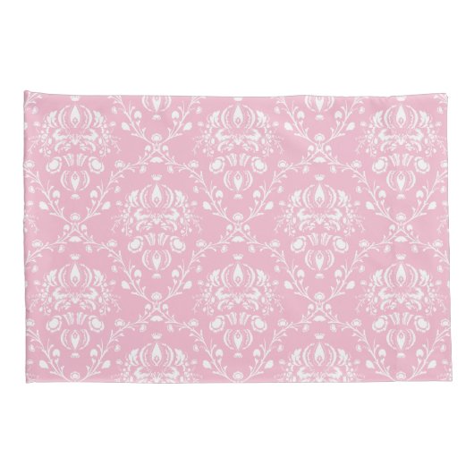 Roze en witte Damask Kussensloop (Achterkant-Rechts)