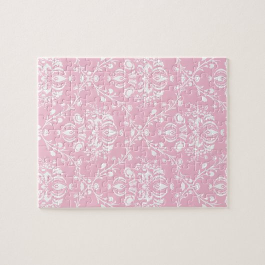 Roze en witte Damask Legpuzzel (Horizontaal)