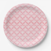 Roze en witte Damask Papieren Bordje (Voorkant)