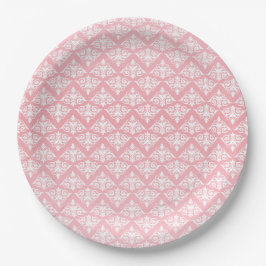 Roze en witte Damask Papieren Bordje