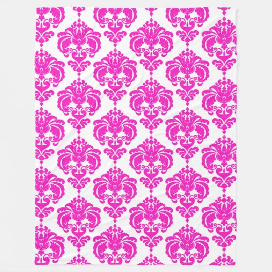 Roze en witte Damask Pattern Chic Elegant Trendy Fleece Deken (Voorkant)