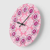 Roze en witte Damask Pattern Clock Grote Klok (Hoek)