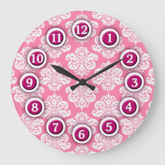 Roze en witte Damask Pattern Clock Grote Klok (Voorkant)