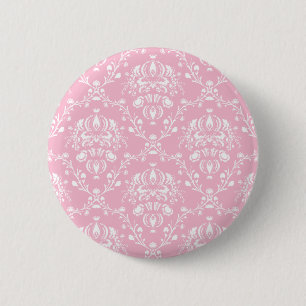 Roze en witte Damask Ronde Button 5,7 Cm