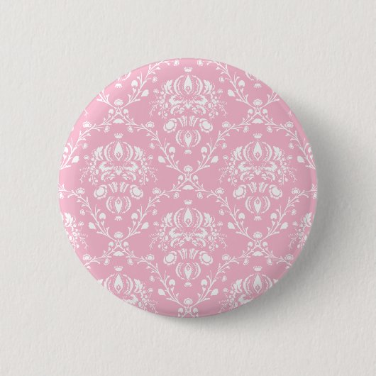 Roze en witte Damask Ronde Button 5,7 Cm (Voorkant)