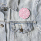 Roze en witte Damask Ronde Button 5,7 Cm (In situ)