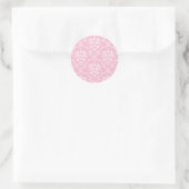 Roze en witte Damask Ronde Sticker (Tas)