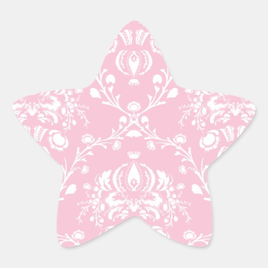 Roze en witte Damask Ster Sticker (Voorkant)