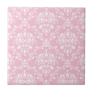 Roze en witte Damask Tegeltje