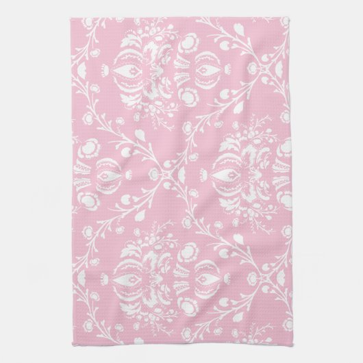 Roze en witte Damask Theedoek (Verticaal)